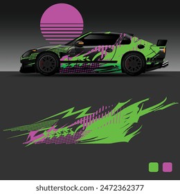 futuristic cyberpunk racing car stripe sticker decals for extreme sports, 2d illustration