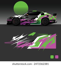 futuristic cyberpunk racing car stripe sticker decals for extreme sports, 2d illustration