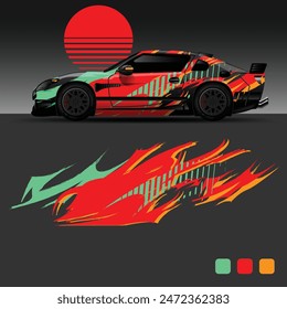 futuristic cyberpunk racing car stripe sticker decals for extreme sports, 2d illustration