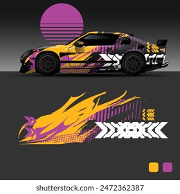 futuristic cyberpunk racing car stripe sticker decals for extreme sports, 2d illustration