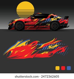 futuristic cyberpunk racing car stripe sticker decals for extreme sports, 2d illustration