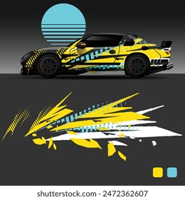 futuristic cyberpunk racing car stripe sticker decals for extreme sports, 2d illustration