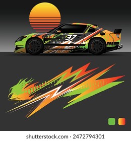 futuristic cyberpunk racing car stripe sticker decals for extreme sports, 2d illustration