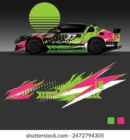 futuristic cyberpunk racing car stripe sticker decals for extreme sports, 2d illustration