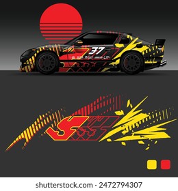 futuristic cyberpunk racing car stripe sticker decals for extreme sports, 2d illustration