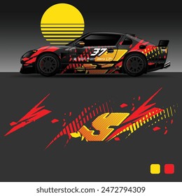 futuristic cyberpunk racing car stripe sticker decals for extreme sports, 2d illustration