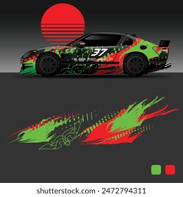 futuristic cyberpunk racing car stripe sticker decals for extreme sports, 2d illustration