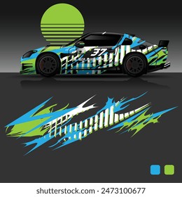 futuristic cyberpunk racing car stripe sticker decals for extreme sports, 2d illustration