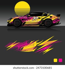 futuristic cyberpunk racing car stripe sticker decals for extreme sports, 2d illustration