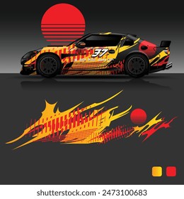 futuristic cyberpunk racing car stripe sticker decals for extreme sports, 2d illustration