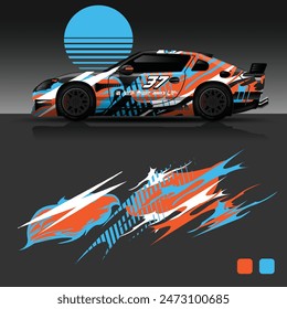 futuristic cyberpunk racing car stripe sticker decals for extreme sports, 2d illustration