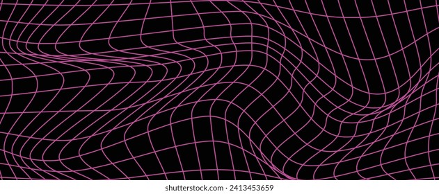 Futuristic cyberpunk style background vector. Geometric wireframe of square, distortion, grid with neon pink color. Retro graphic on black background for decoration, business, cover, poster, techno.