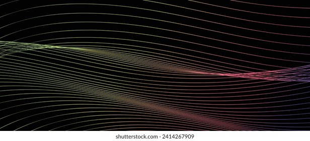 Futuristic cyberpunk style background vector. Geometric wireframe of distortion, curve, grid with rainbow color. Retro graphic on black background for decoration, business, cover, poster, techno.