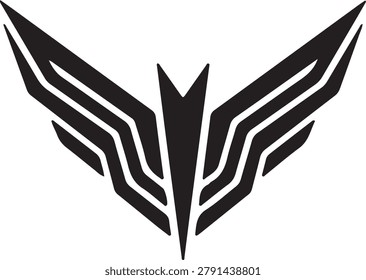 Futuristic Cyberpunk Winged Emblem Black and White Geometric Sci-Fi Vector Logo