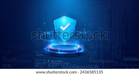 Futuristic Cybersecurity Shield Concept on Digital Background. Digital cybersecurity concept with a protective shield hologram over a circuit interface, symbolizing data protection. Secure service.