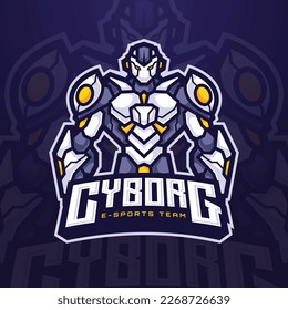 Futuristic cyborg robot mascot character Logo for e-sports tournament or gaming team