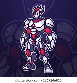 Carácter futurista de robot cyborg mascot Logo para torneo e-sports o equipo de juegos