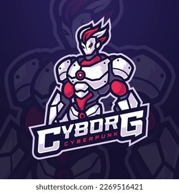 Futuristic cyborg robot mascot character Logo for e-sports tournament or gaming team