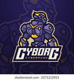 Futuristic cyborg robot mascot character Logo for e-sports tournament or gaming team