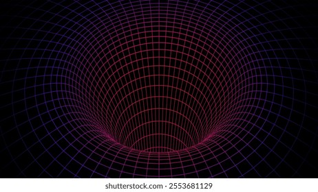 Futuristic damaged warmhole texture or portal. 3D hole grid donut background. For website and banner design. Big data visualization. Vector illustration.