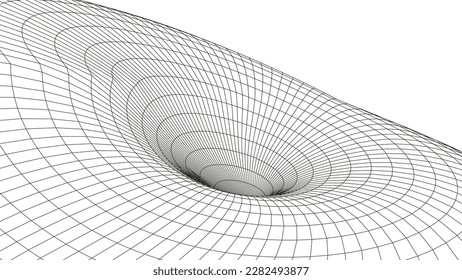 Futuristische geschädigte Wurmloch-Struktur oder Portal. 3D-Loch-Raster auf Hintergrund. Für Website und Banner Design. Visualisierung großer Daten. Vektorgrafik.