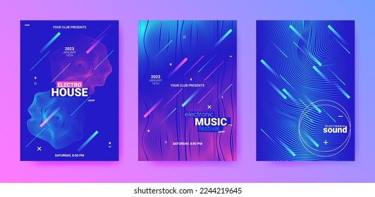 Futuristic Dance Posters. Electronic Sound Flyer. Techno Party Cover.