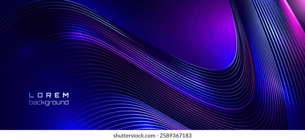 Futuristic dark abstract background with dynamic glowing wavy lines in blue and purple hues. Perfect for technology, digital concepts, and modern designs.