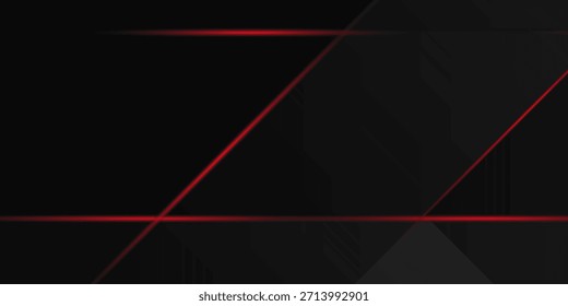 Futuristic dark abstract background with glowing red diagonal lines on black texture, modern technology geometric design for banner, poster, web template, digital presentation, and corporate backdrop