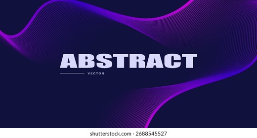 Futuristic dark abstract background with vibrant violet and pink glowing waves on a deep navy backdrop. Perfect for modern digital posters, tech presentations, or music visuals. Vector horizontal temp