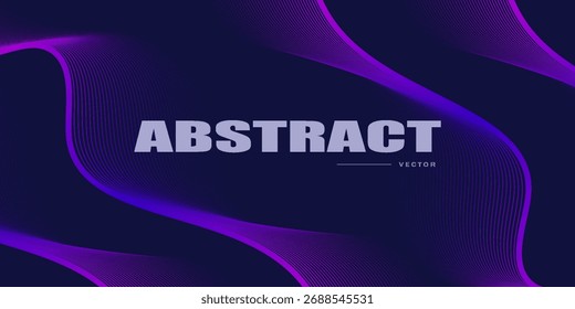 Fundo abstrato escuro futurista com ondas vibrantes violeta e rosa brilhantes em um fundo marinho profundo. Perfeito para pôsteres digitais modernos, apresentações tecnológicas ou visuais de música. Temperatura horizontal do vetor