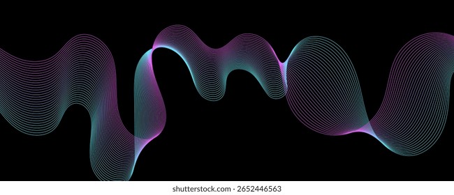 Onda abstrata escura futurista com brilho de cor neon, ideal para cartazes de música, eventos de vida noturna ou banners temáticos de tecnologia.