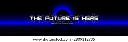Futuristic dark banner template with blue glowing arch portal and wireframe grid floor, sci-fi cyberpunk web header with text placeholder