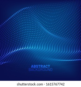 Futuristic dark blue 3d wave abstract background. Wavy line dots. Technology concept. Big data vector illustration.