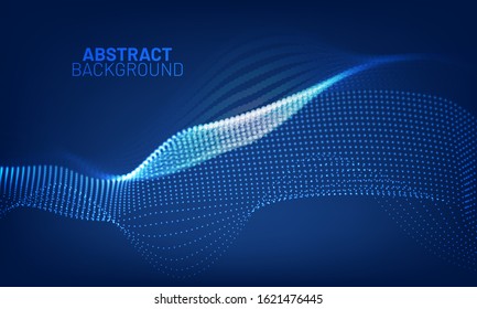 Futuristic dark blue 3d wave abstract background. Wavy line dots. Technology concept. Big data vector illustration.