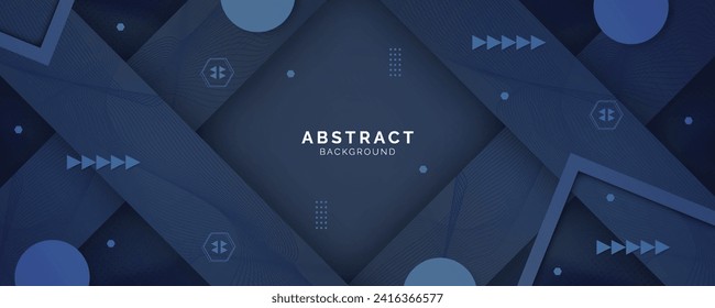 Futuristic dark blue abstract background with lines and shadow, geometric shape overlap layers, graphic pattern banner template design