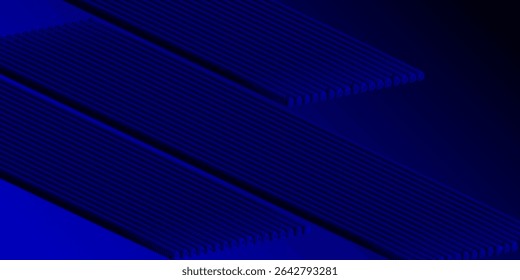 Futuristic dark blue abstract background with layered 3D diagonal lines and circular ends, creating depth and a dynamic sense of movement and precision