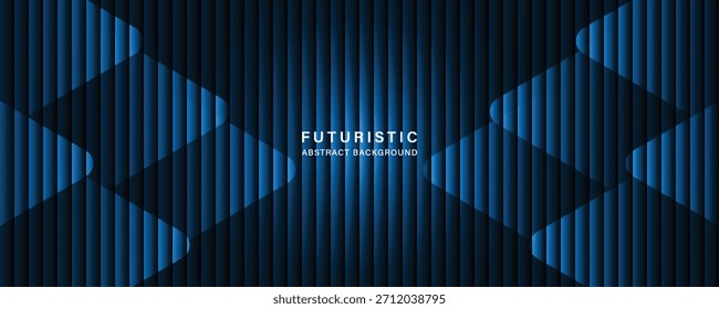 Fondo abstracto azul oscuro futurista con flechas y rayas 3D de neón. Tecnología minimalista, datos digitales, ciberseguridad y concepto de dirección. Ideal para presentación de negocios o encabezado