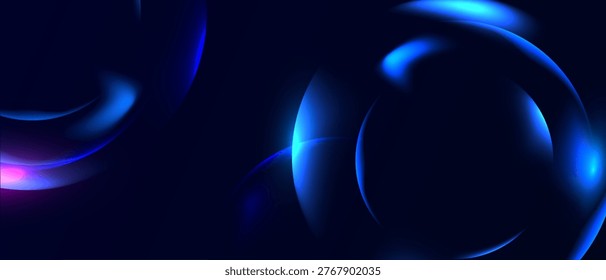 Futuristic dark blue abstract background with glowing curved shapes.
