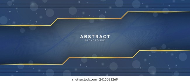 Fondo de juego abstracto de color azul oscuro futurista con líneas y sombras doradas, capas de solapamiento de formas geométricas, diseño de plantillas de patrón gráfico