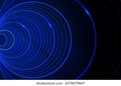 Futuristischer dunkelblauer abstrakter Technologie geometrischer runder Kreishintergrund mit blauem Lichteffekt. Futuristisches Datenspiralinformationskonzept