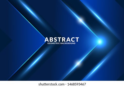 Futuristic dark blue arrow shape with light effect techno background