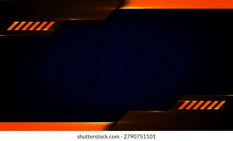 futuristic dark blue grid background features glowing orange neon stripes and a sleek metallic frame to boost visual tech