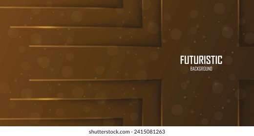 Futuristic dark brown abstract background with gold lines and shadow, geometric shape overlap layers, graphic pattern banner template design