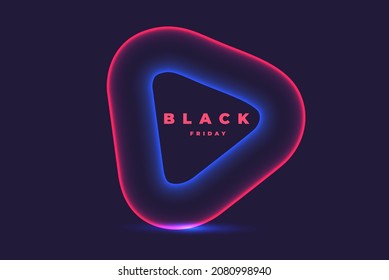 Futuristic dark digital background with neon rounded triangles blue and red colors