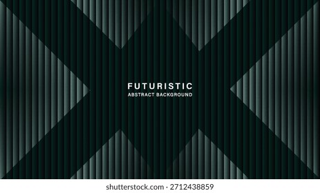 Futuristischer dunkelgrüner und schwarzer abstrakter Hintergrund. Modernes geometrisches Muster mit 3D strukturierten vertikalen Linien. High-Tech-Banner oder -Wallpaper für Digital, Wissenschaft und Cyber