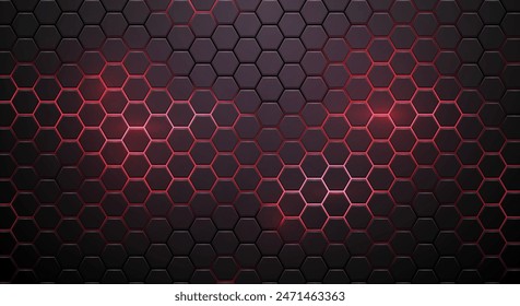 Futuristic Dark Hexagon Pattern With Red Lights