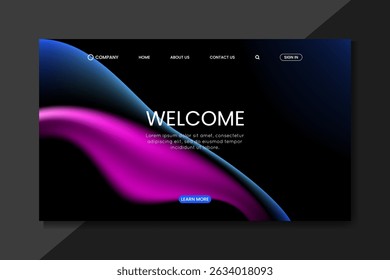Futuristic Dark Landing Page with Neon Blue and Purple Waves