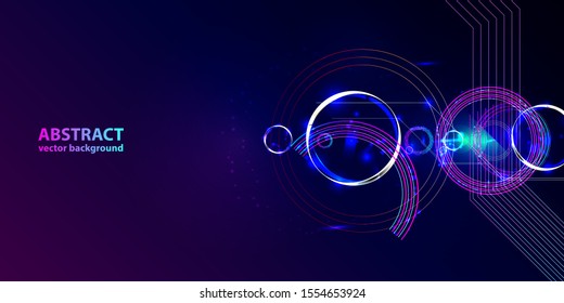Futuristic dark neon abstraction background cosmos starry sky glowing galaxy and planets blue circles