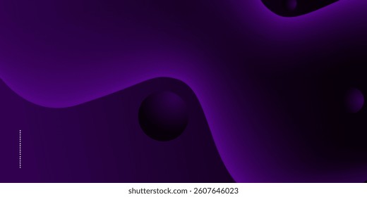 Futuristic dark purple wave abstract 3D background with shadow and wavy lines. Dark black purple gradient color on background.