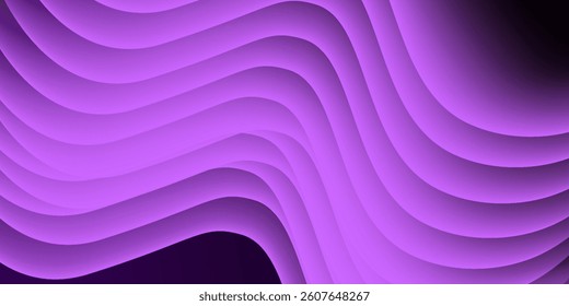Futuristic dark purple wave abstract 3D background with shadow and wavy lines. Dark black purple gradient color on background.